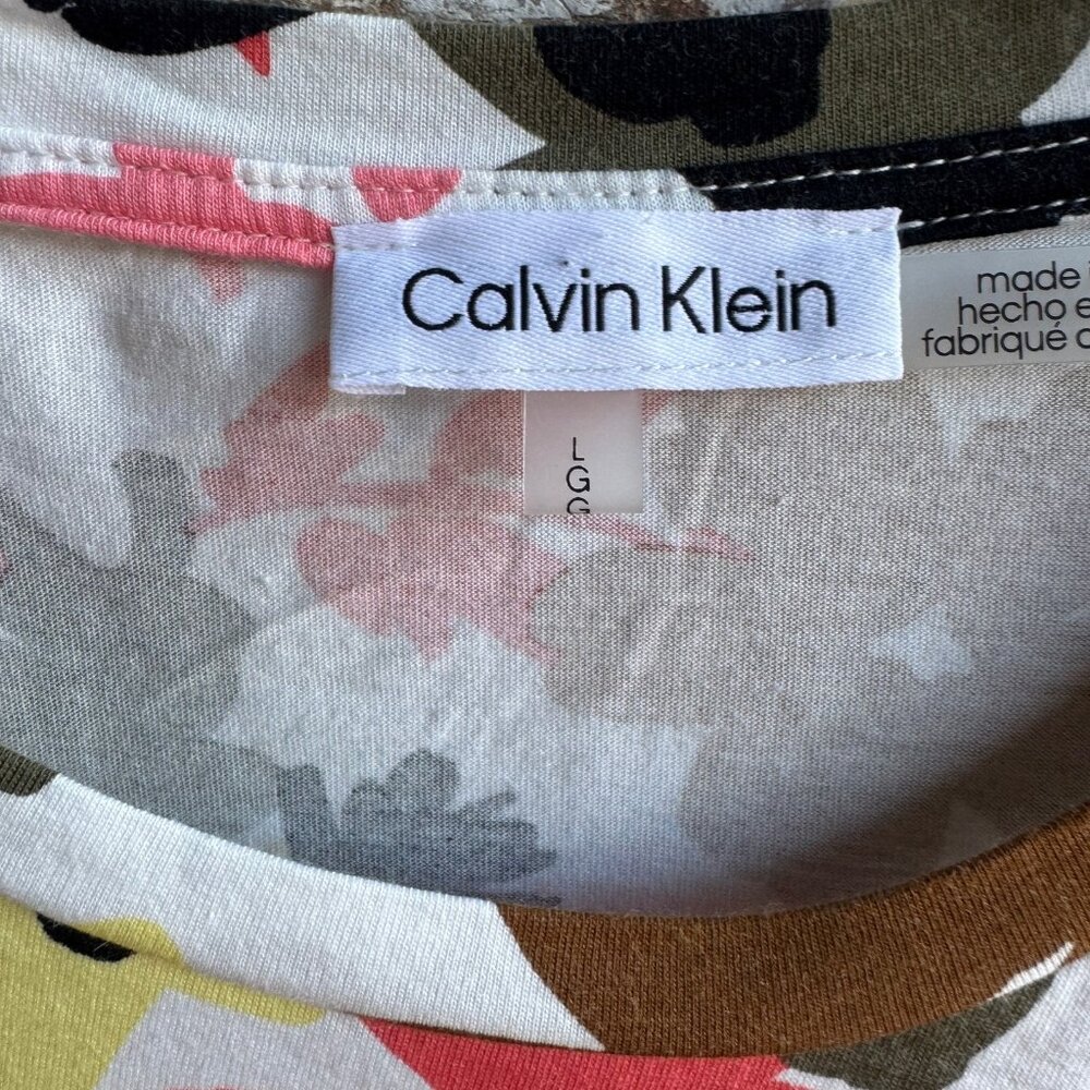 Calvin Klein Tie Short Sleeve Cotton Blend Floral T-Shirt Women's Size L - Picture 3 of 7